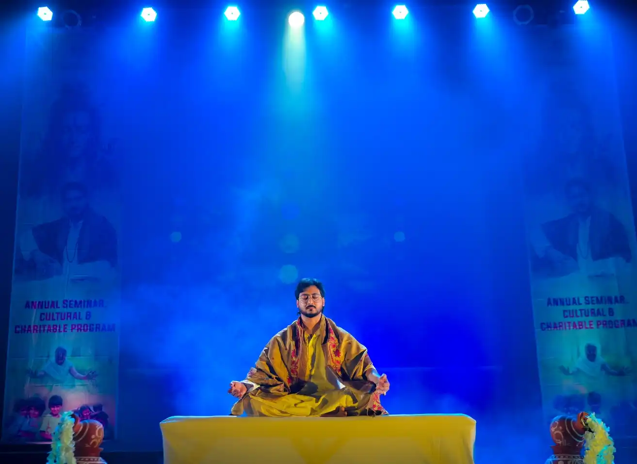 Participants practicing guided yoga and meditation at Nabatara’s annual Yoga and Meditation Workshops for inner balance and spiritual growth