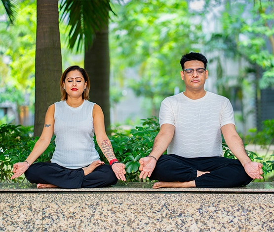A student performing Advance Nabatara Kriya guided by Gaurav Tribedi at Nabatara to stimulate the kundalini chakra and experience a truly deep spiritual awakening journey.